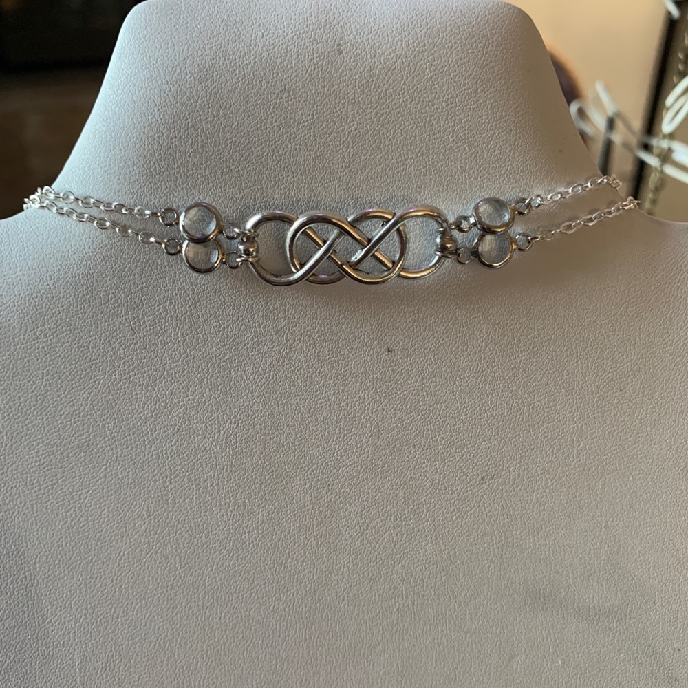 Silver Double Infinity Rhinestone Chain Choker